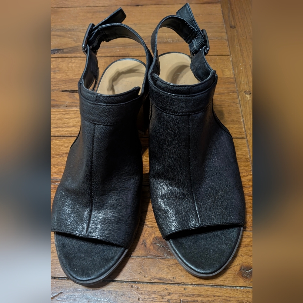 Franco Sarto Harlet Sandal Booties Peep Toe Heels Leather Black, Size 10